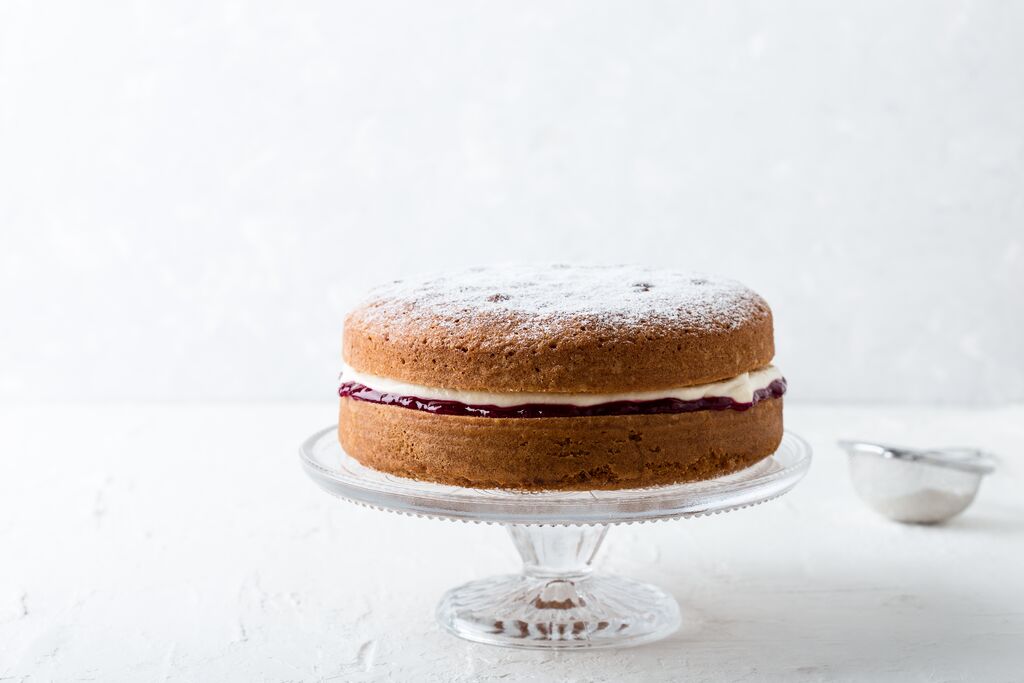 Classic sponge cake with cream and jam filling