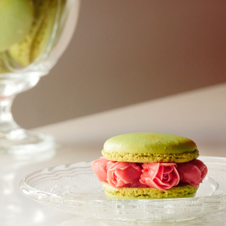 Pistachio macaron filled with piped cream